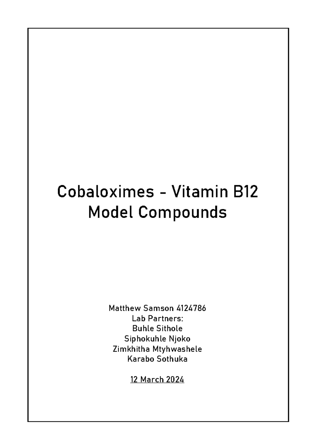 Cobaloximes and Vitamin B12 models Cobaloximes Vitamin B Model