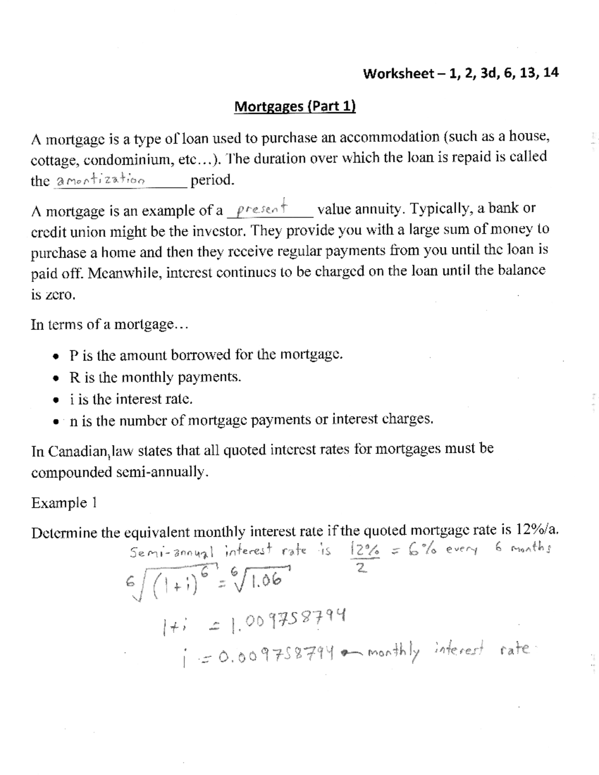 Mcr3u mortgages part1 soln - Math 125.3 - Studocu