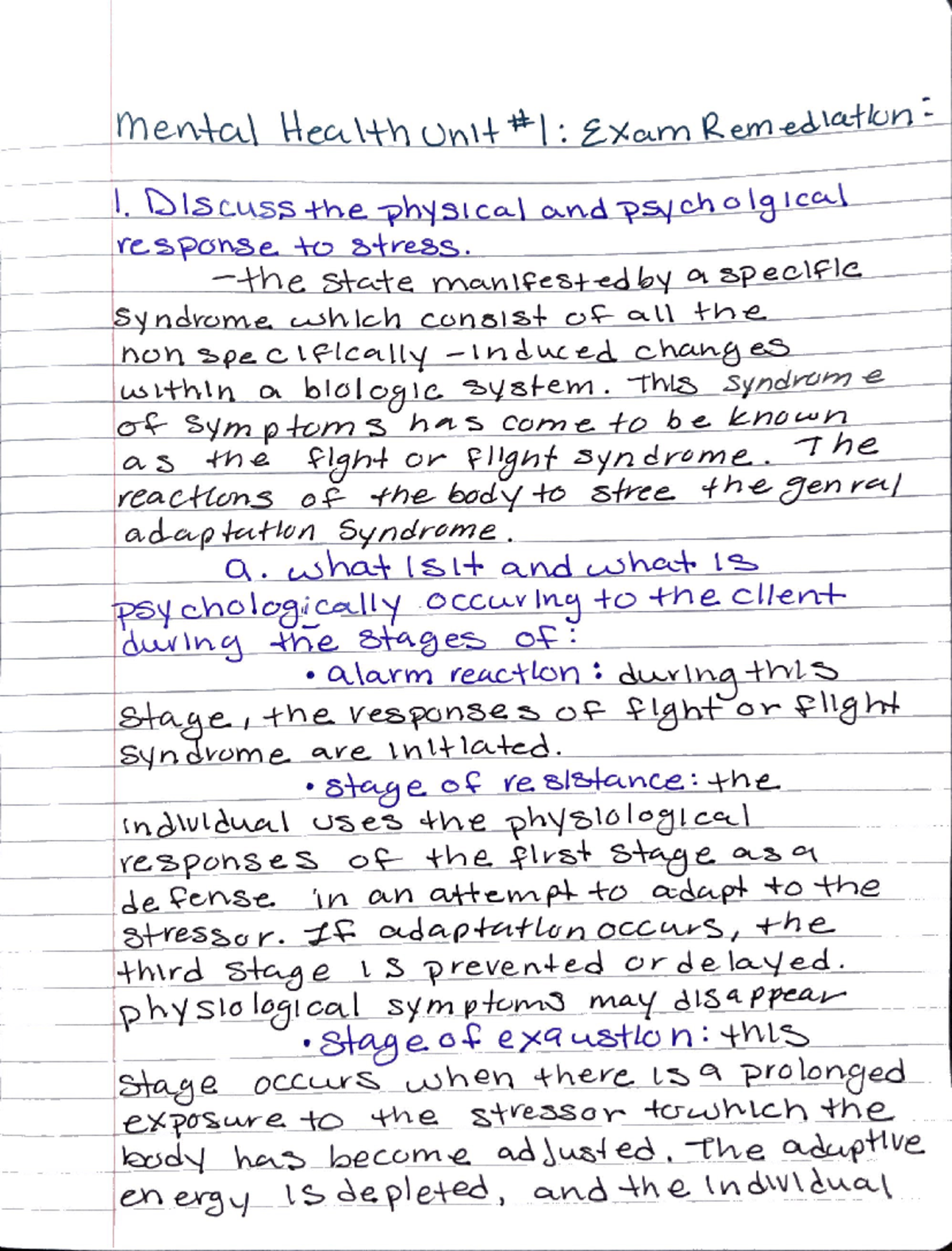 Remediation - Notes - mental Health Unit 1: Exam Remediation: 1 ...