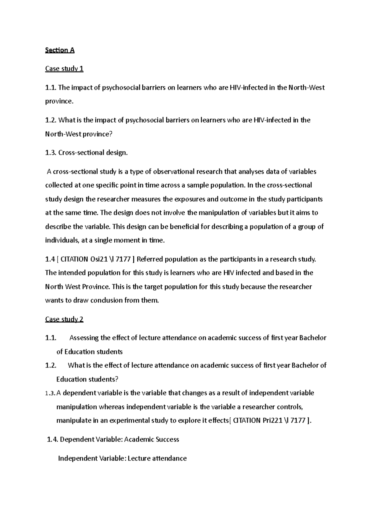 INER Assignment - Section A Case study 1 The impact of psychosocial ...