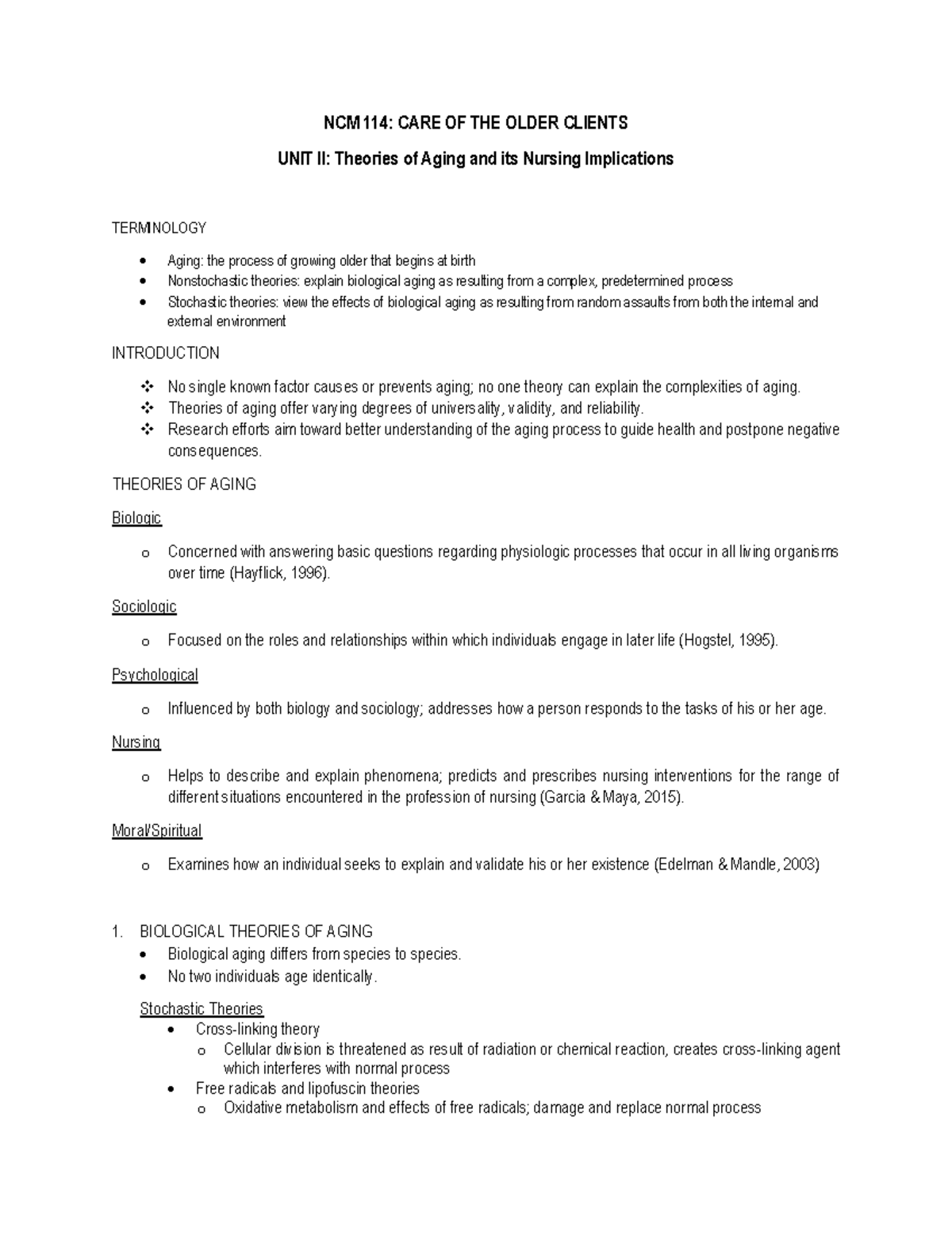 UNIT II - Lecture notes on Chapter 2 - NCM 114: CARE OF THE OLDER ...