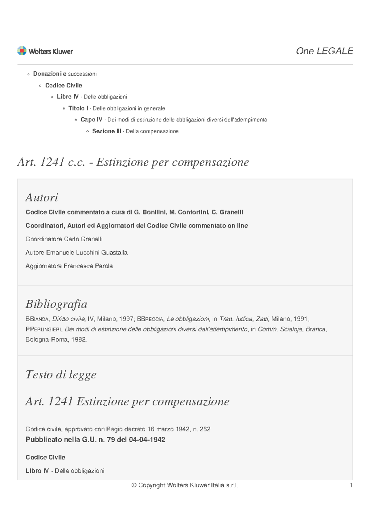 Art Cc Estinzione Per Compensazione Donazioni E Successioni Codice Civile Libro Iv