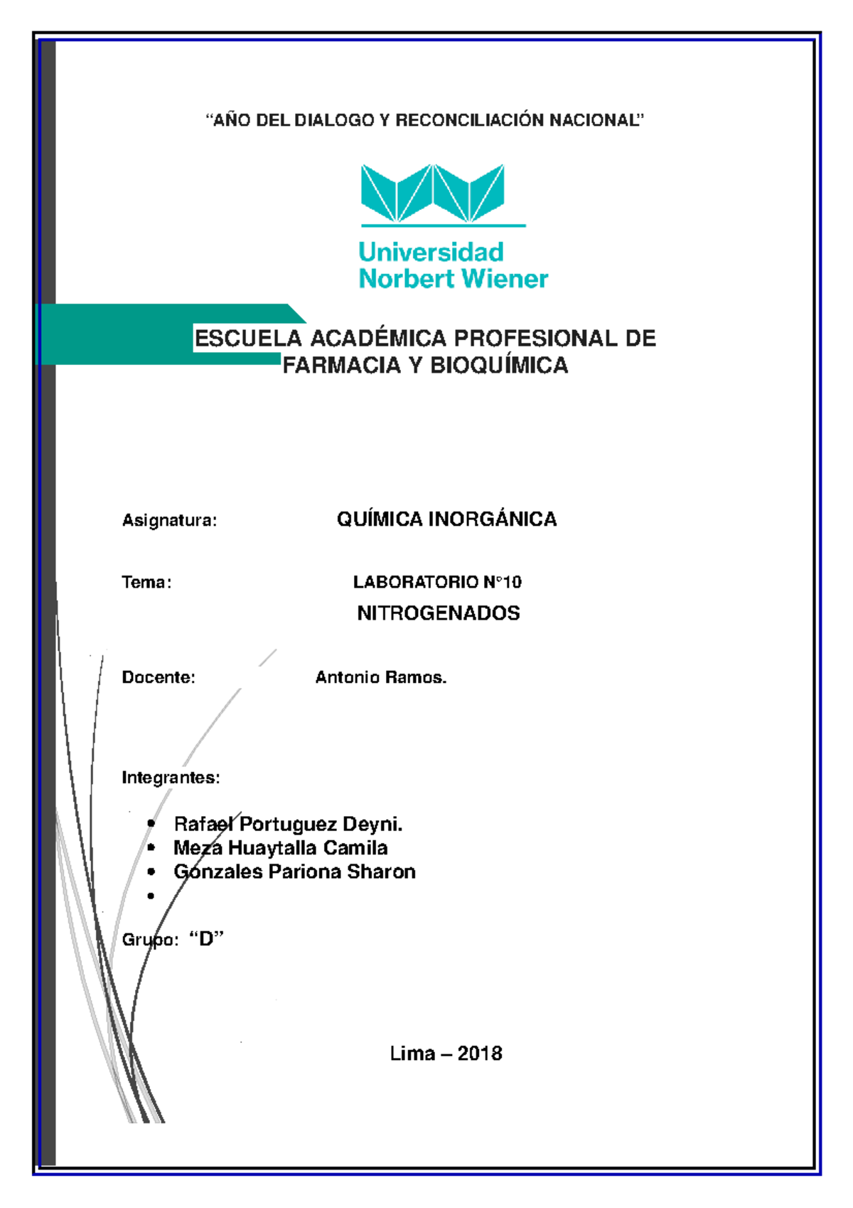 Informe N°11 Química Inorgánica “aÑo Del Dialogo Y ReconciliaciÓn