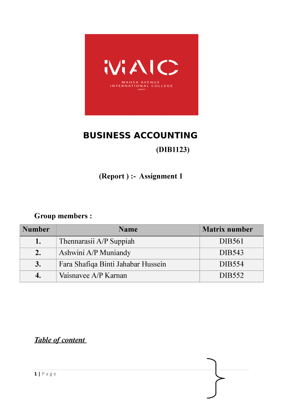 contoh assignment business accounting