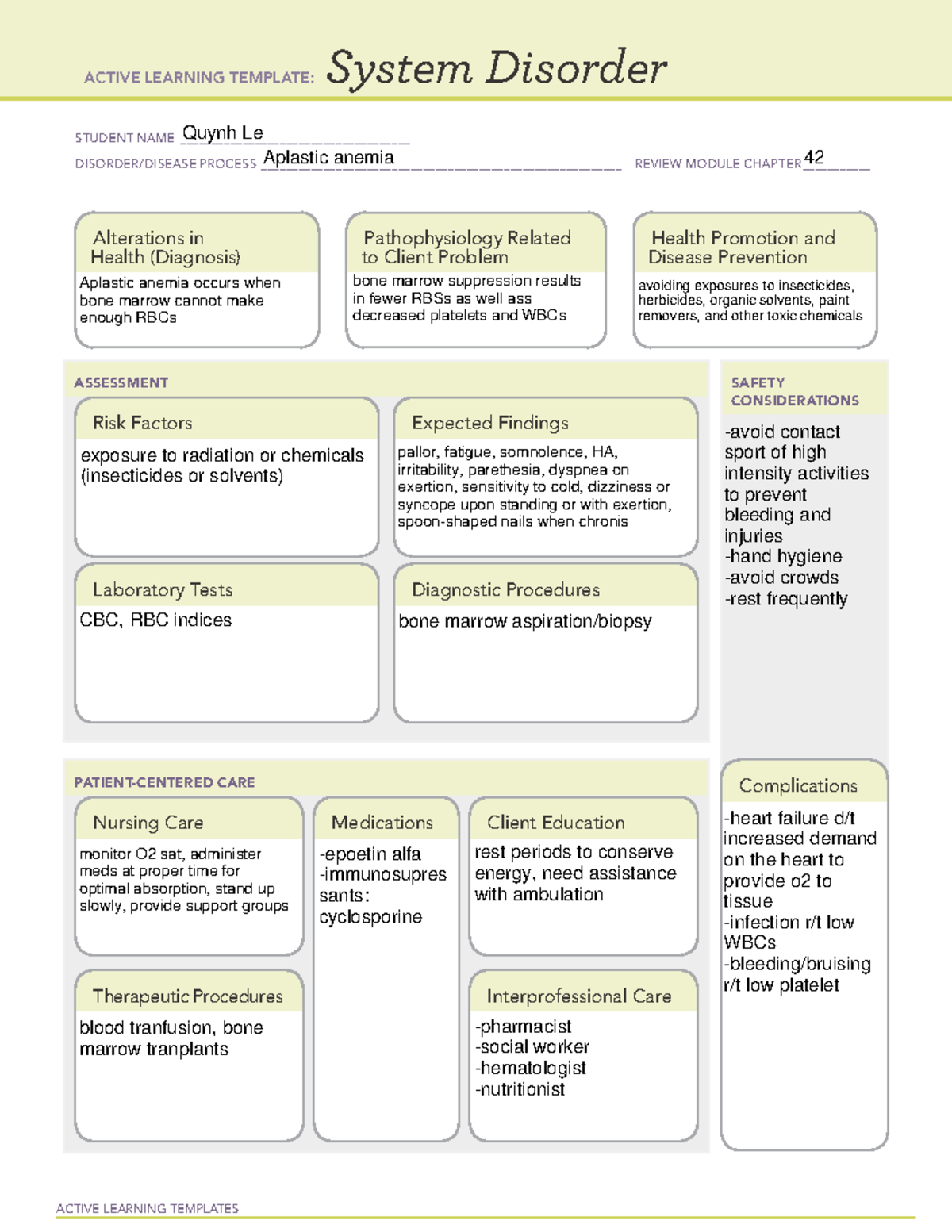 System disorder template - aplastic anemia - ACTIVE LEARNING TEMPLATES ...