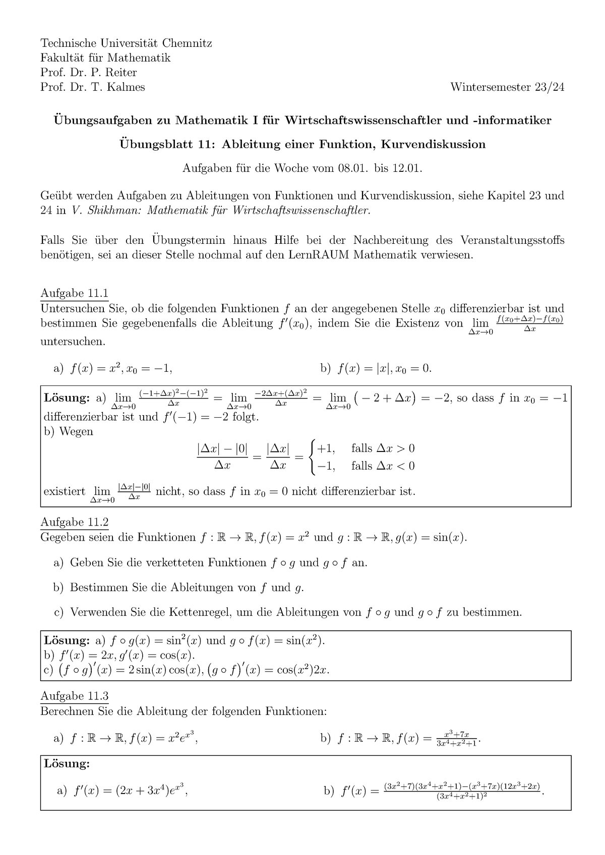 Musterlösungen Übungsblatt 11 - Technische Universit ̈at Chemnitz ...