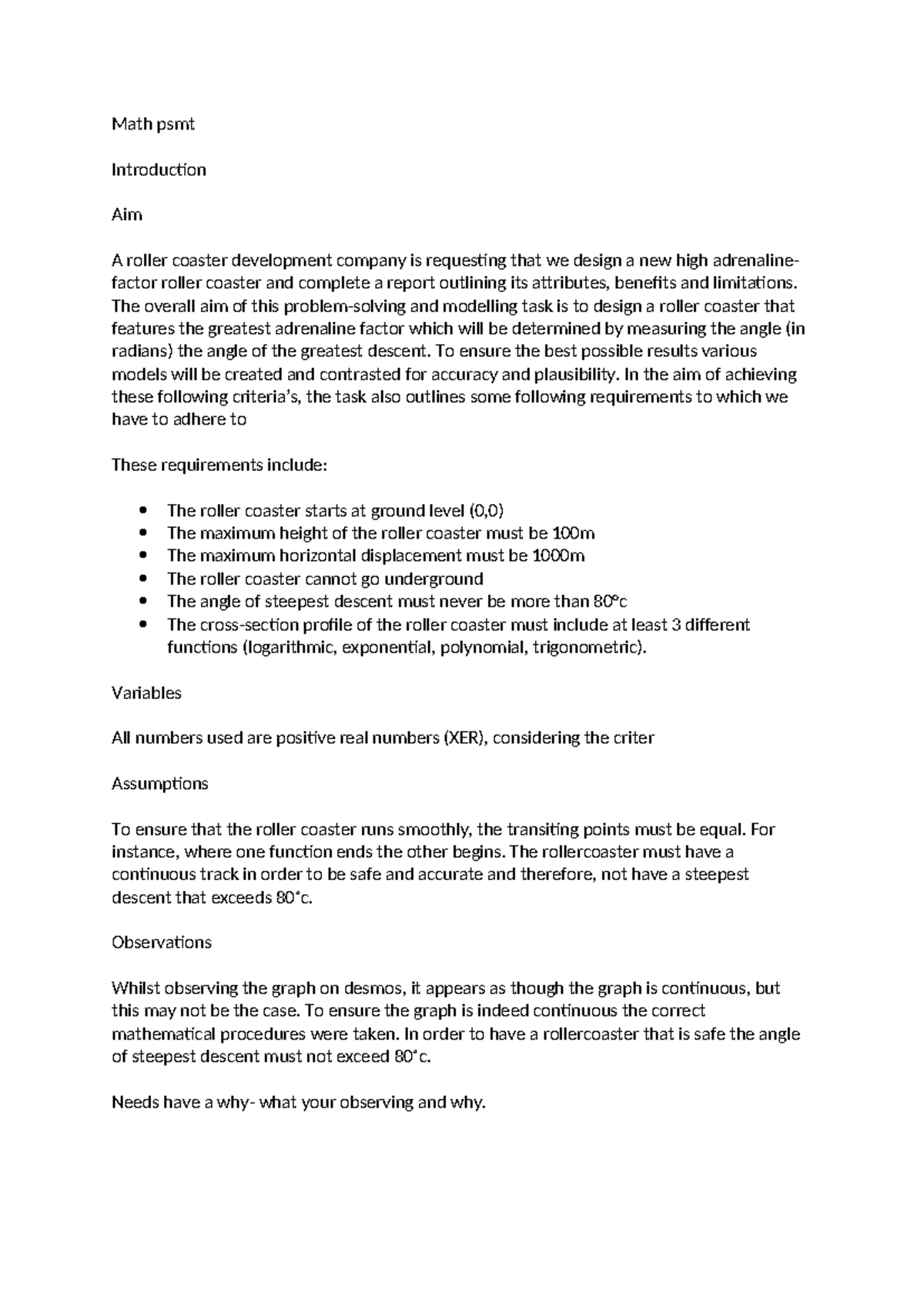 Math Psmt - psmt - Math psmt Introduction Aim A roller coaster ...