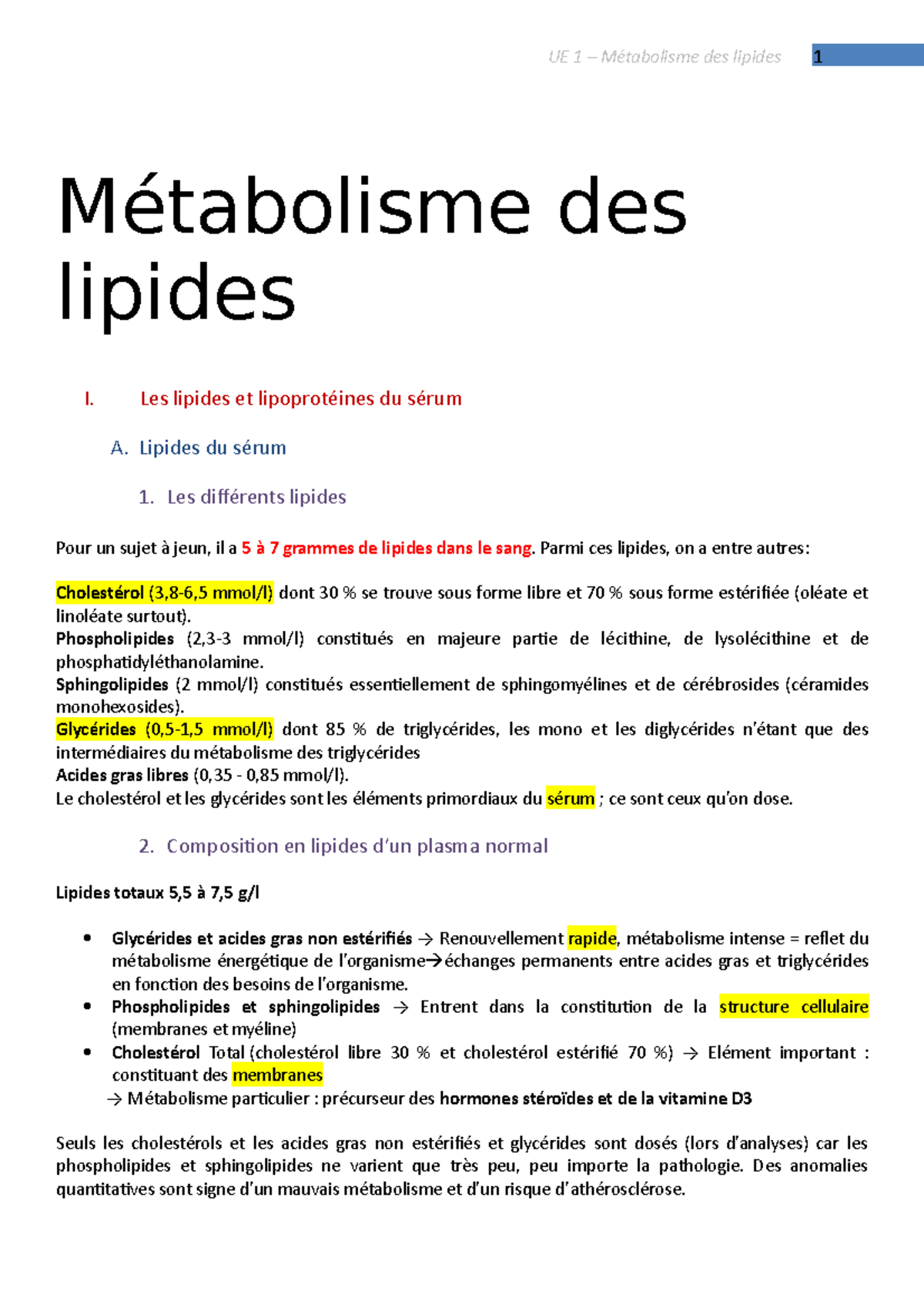 Métabolisme Des Lipides - Les Lipides Et Lipoprotéines Du Sérum A ...