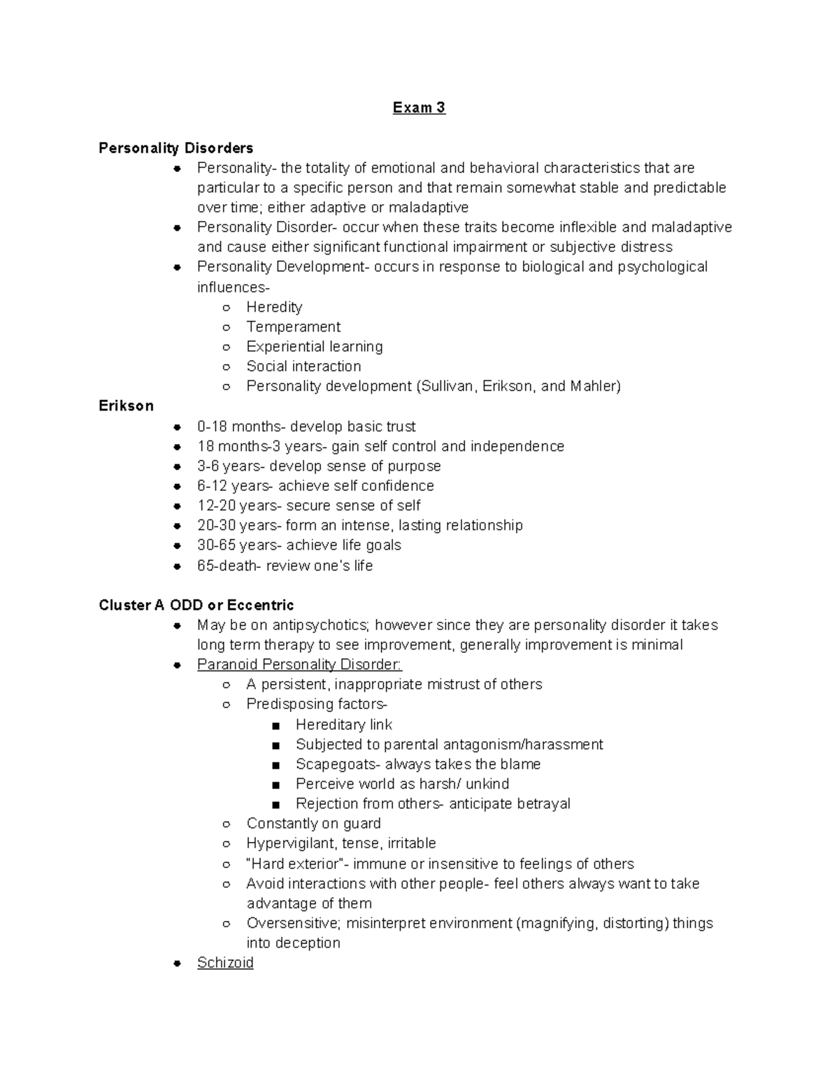 Mental Health Exam 3 - test 3 study guide - Exam 3 Personality ...
