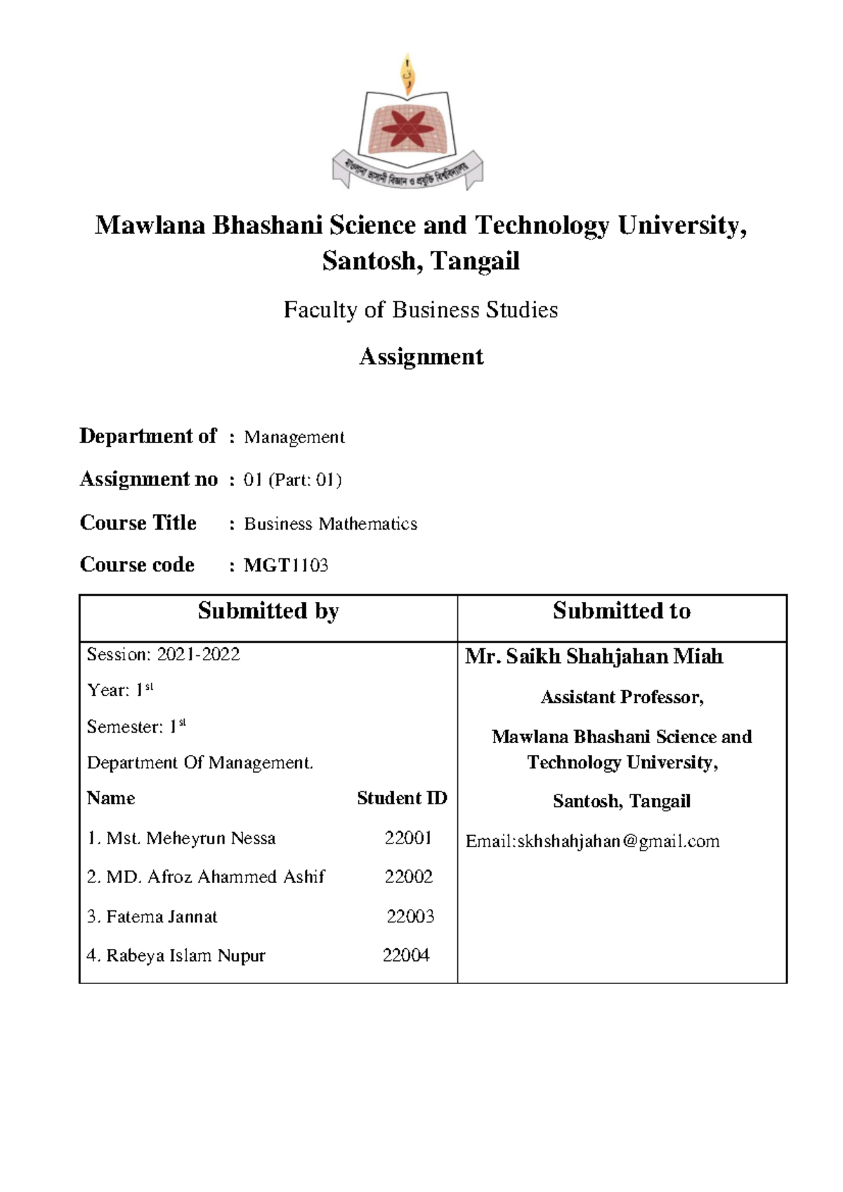 Math 1 - 10 - I need this. - Mawlana Bhashani Science and Technology ...