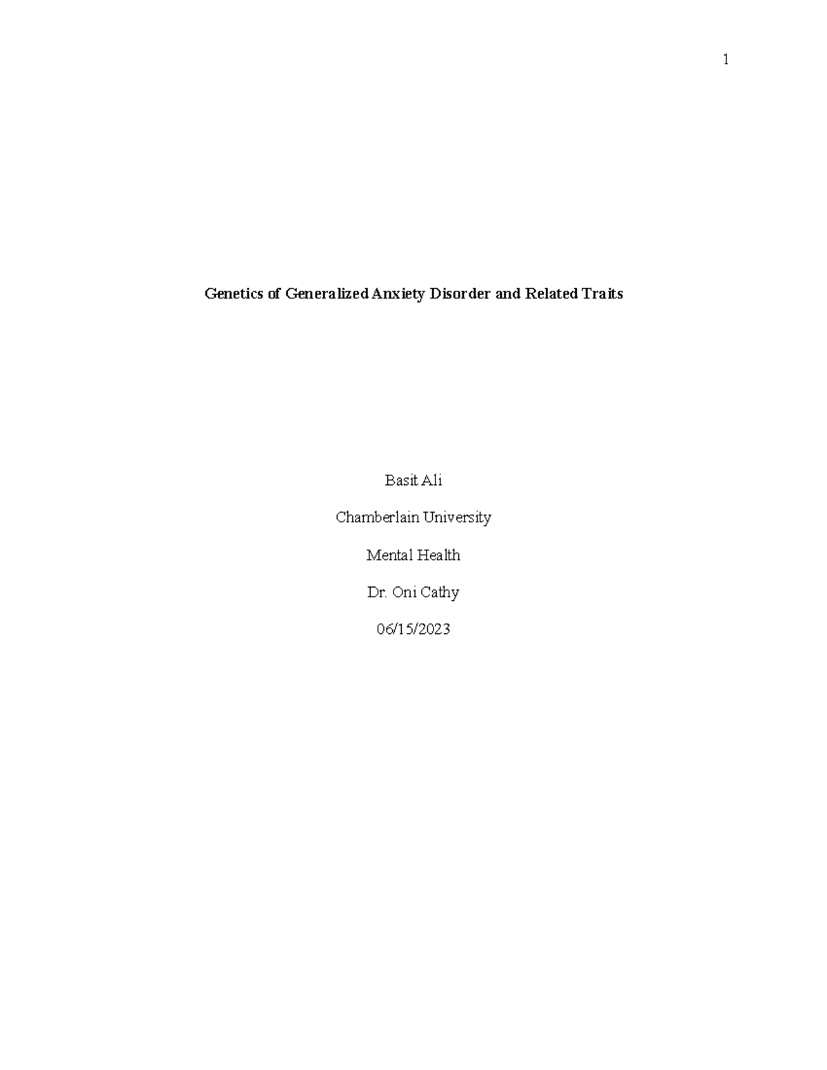 NR326 RUA Basit Ali - RUA - Genetics of Generalized Anxiety Disorder ...