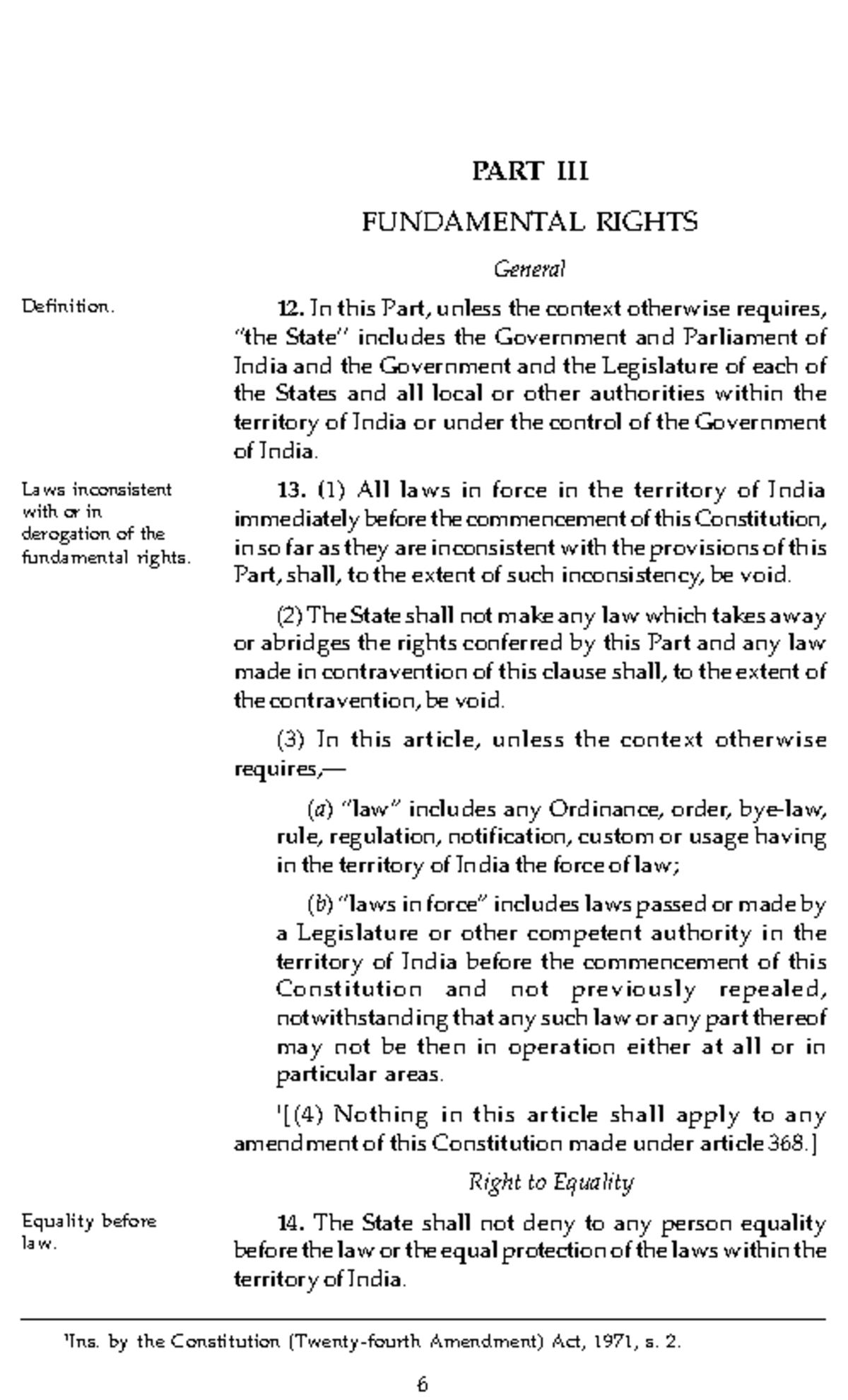 FR - fr notes - PART III FUNDAMENTAL RIGHTS General 12. In this Part ...