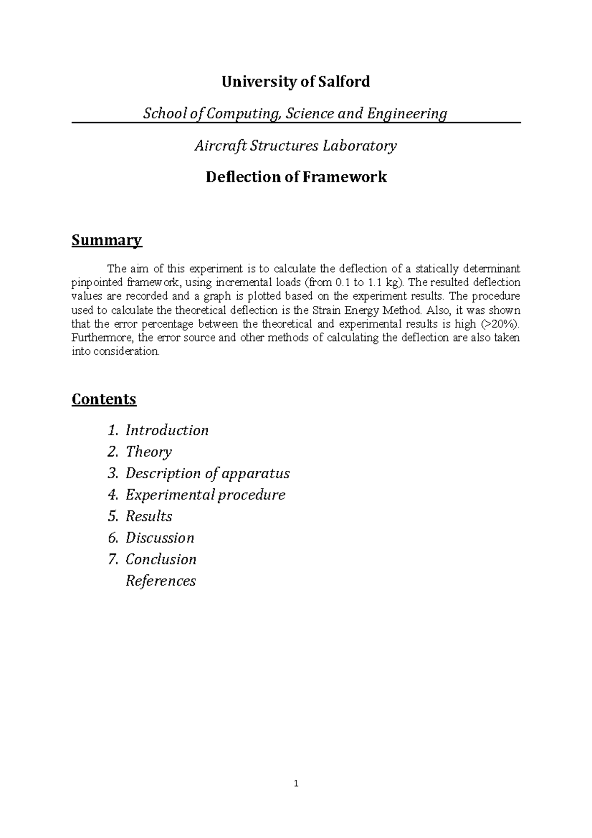 Deflection of framework report - University of Salford School of ...