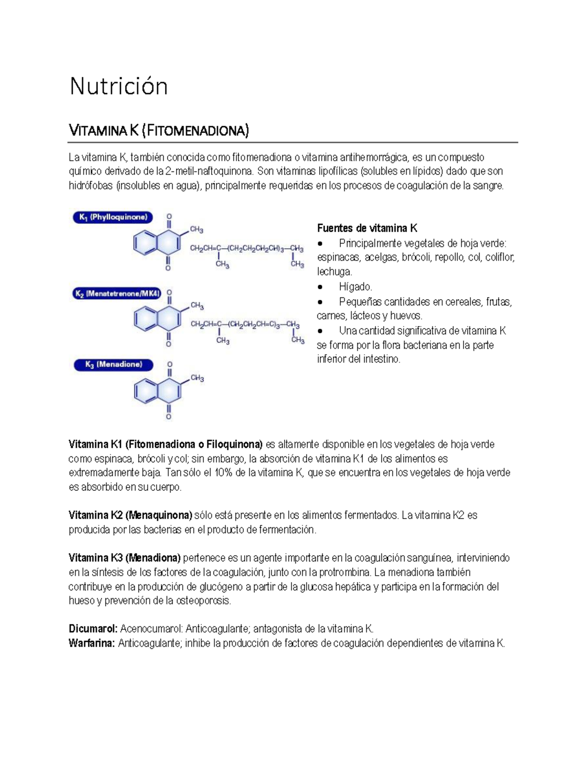 Nutrición Vit K - VITAMINA K (FITOMENADIONA) La Vitamina K, Conocida ...