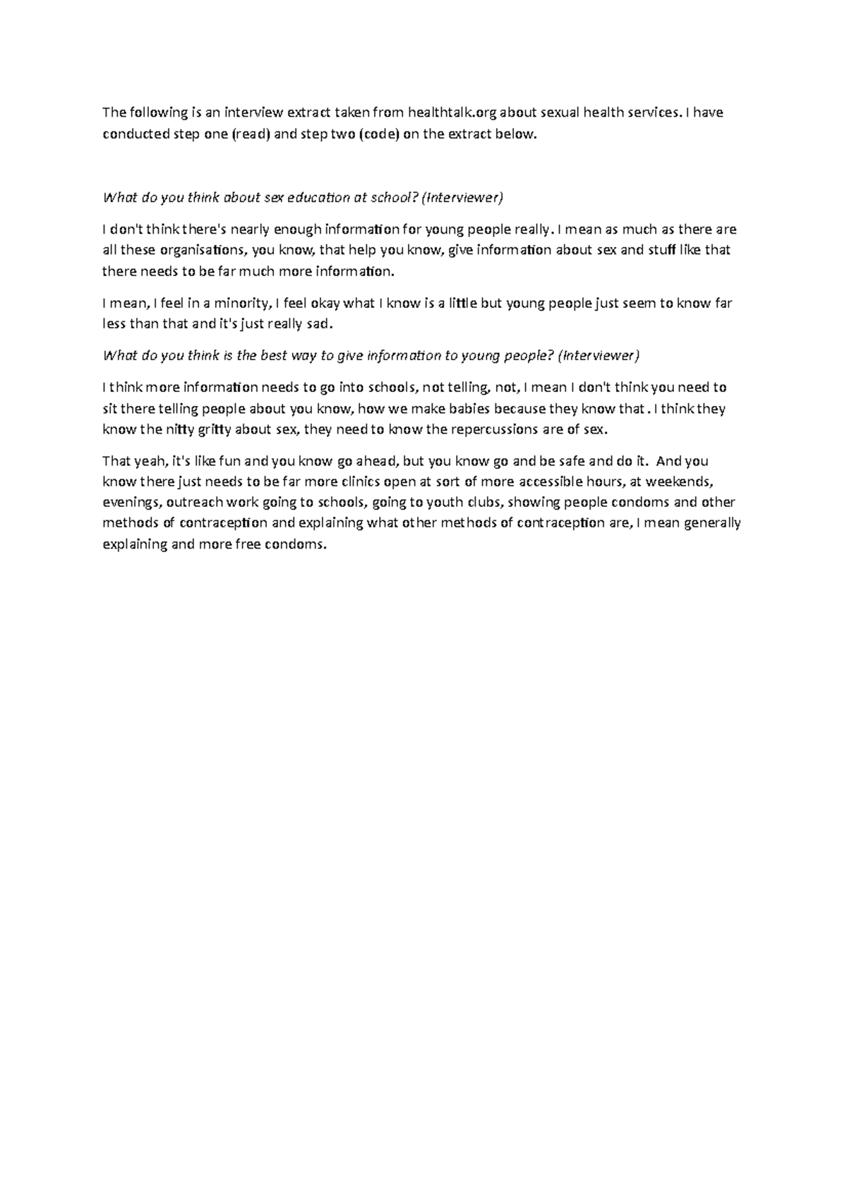 Example of TA 1 - The following is an interview extract taken from ...