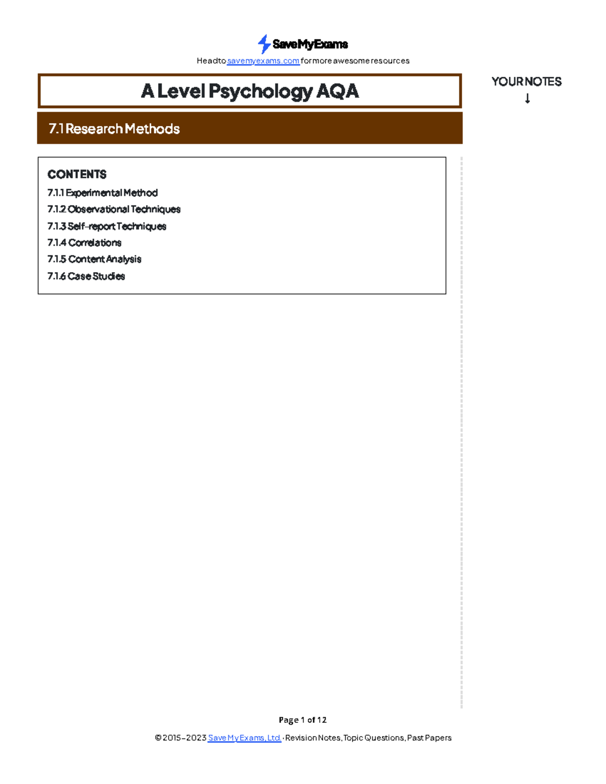 AQA 7.1 Research Methods - Revision Notes - Page 1 Of 12 A Level ...