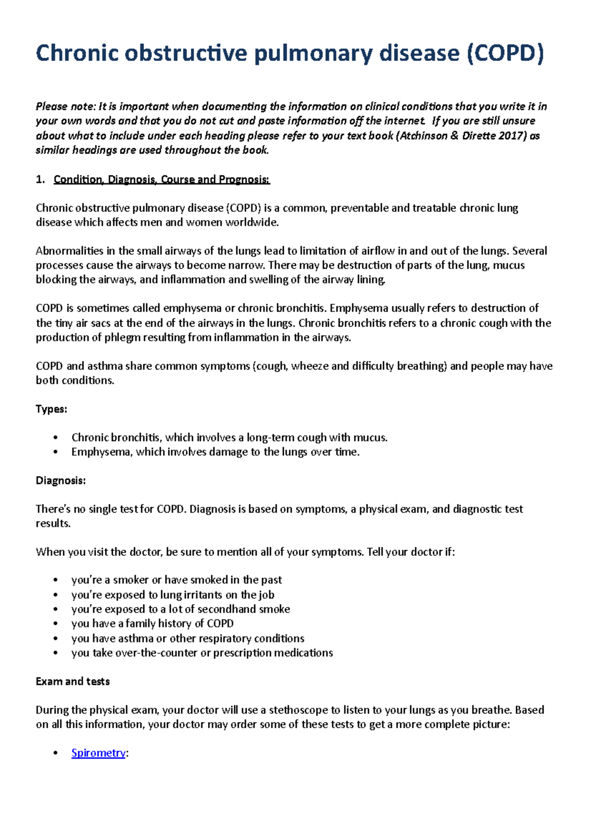 COPD proforma Chronic obstructive pulmonary disease (COPD) Please