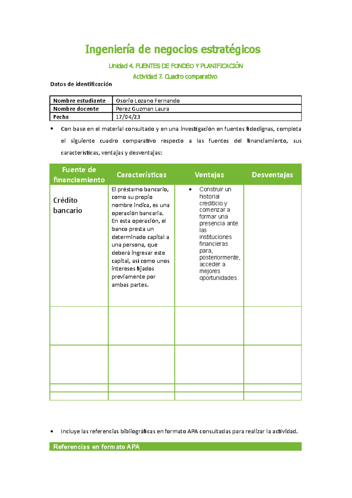 Cuadro Comparativo Buena Ingeniería De Negocios Estratégicos Unidad 4 Fuentes De Fondeo Y 5916