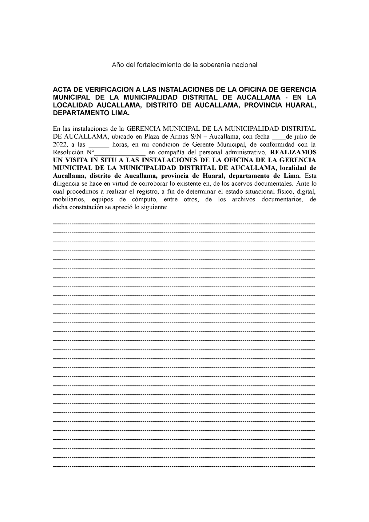 Acta De Posesion De Cargo Año Del Fortalecimiento De La Soberanía