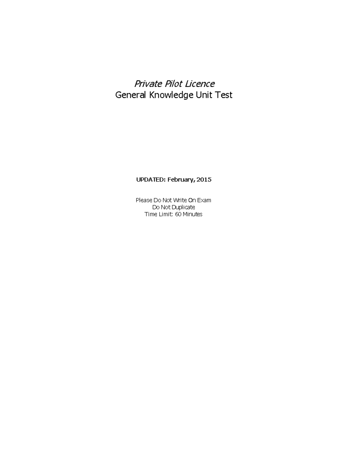 Unit Test - General Knowledge - Private Pilot Licence General Knowledge ...