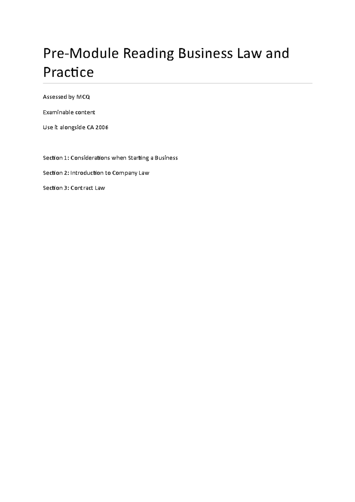 Pre-module reading BLP - Pre-Module Reading Business Law and Practice ...