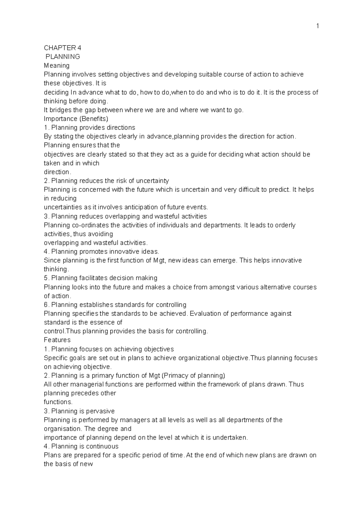 Chapter 4 It's a lecture note CHAPTER 4 PLANNING Meaning Planning