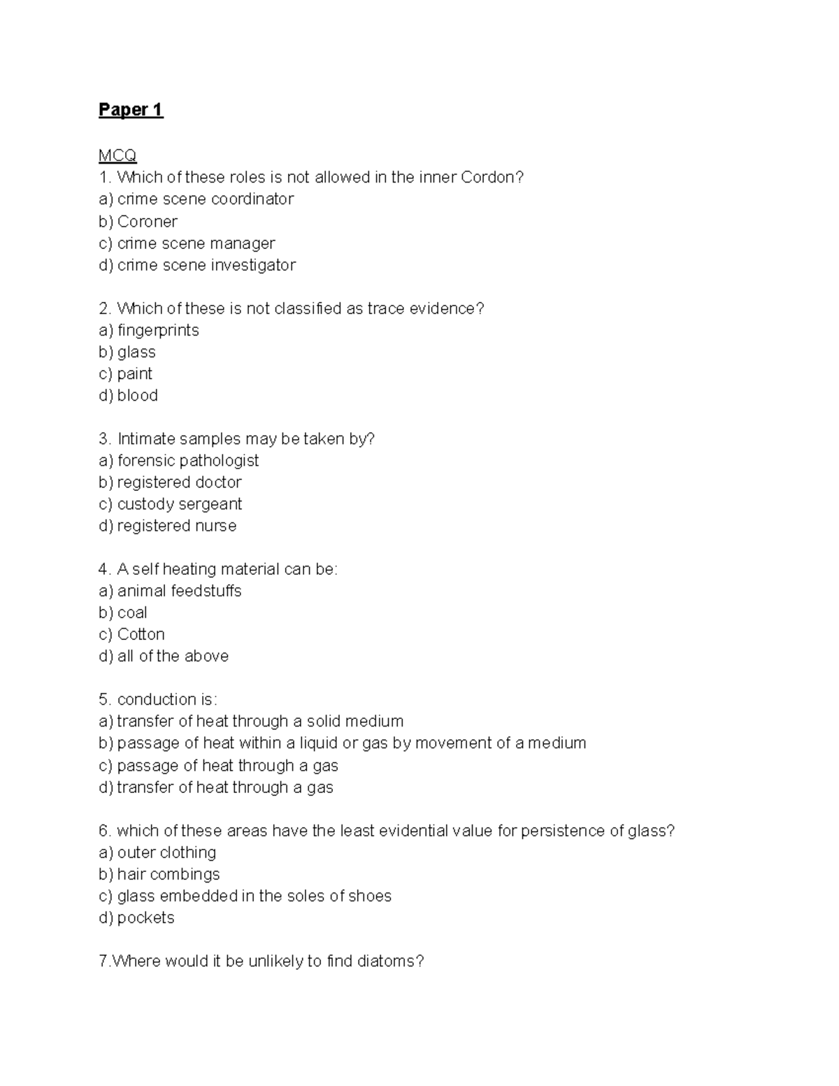 Crime scene - practice material for exam - Paper 1 MCQ Which of these ...