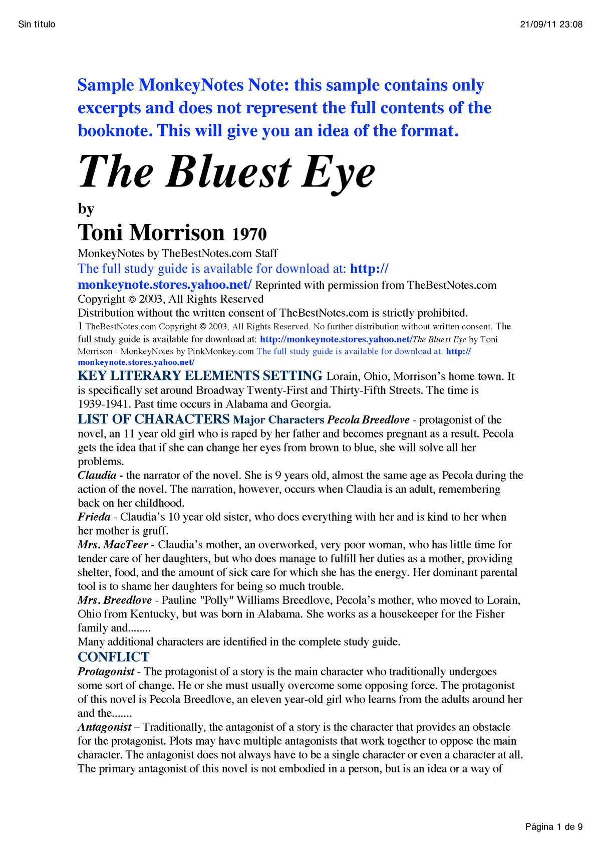 66783330 The Bluest Eye Analysis Sample MonkeyNotes Note This Sample   Thumb 1200 1698 