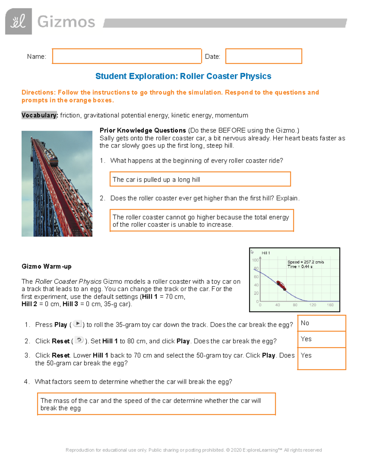 Emir Bektic - 8.10.22 Roller Coaster SE - Name: Date: Student ...