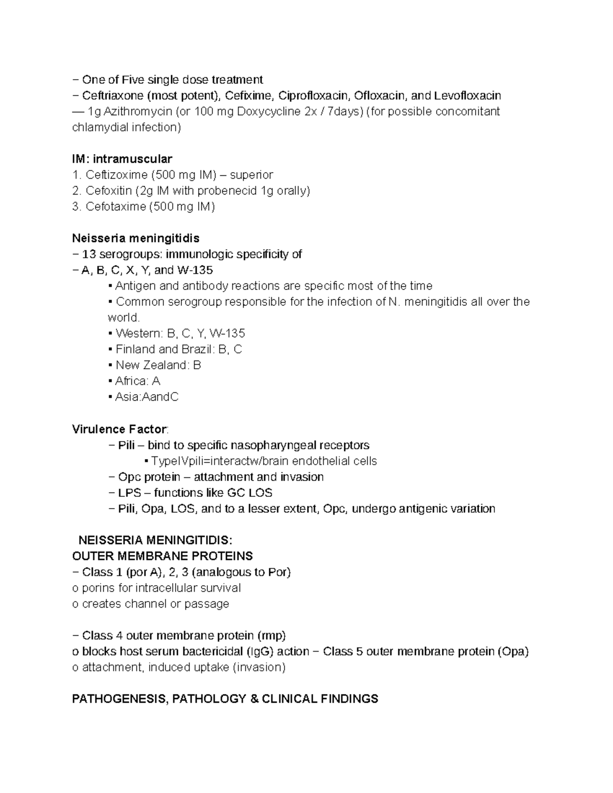 Bacte Notes-11 - − One of Five single dose treatment − Ceftriaxone ...