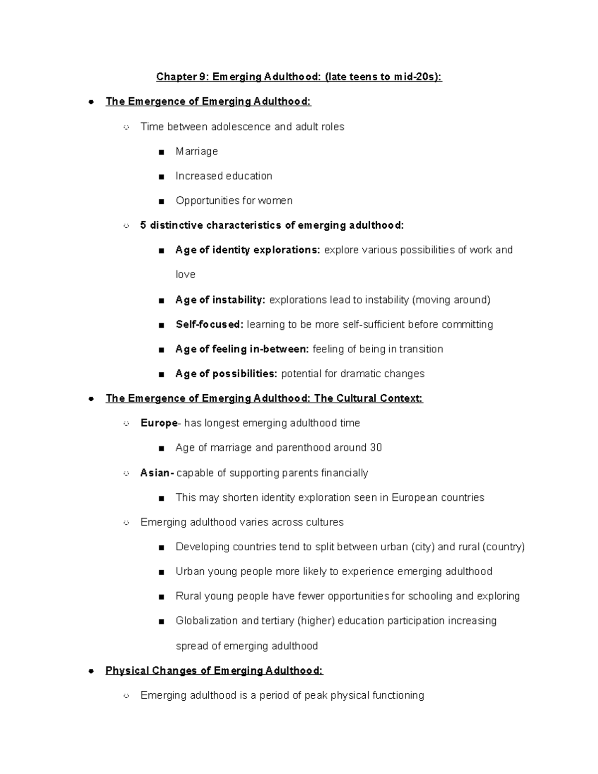 Chapter 9 Emerging Adulthood (late teens to mid-20s) - graduate degrees ...