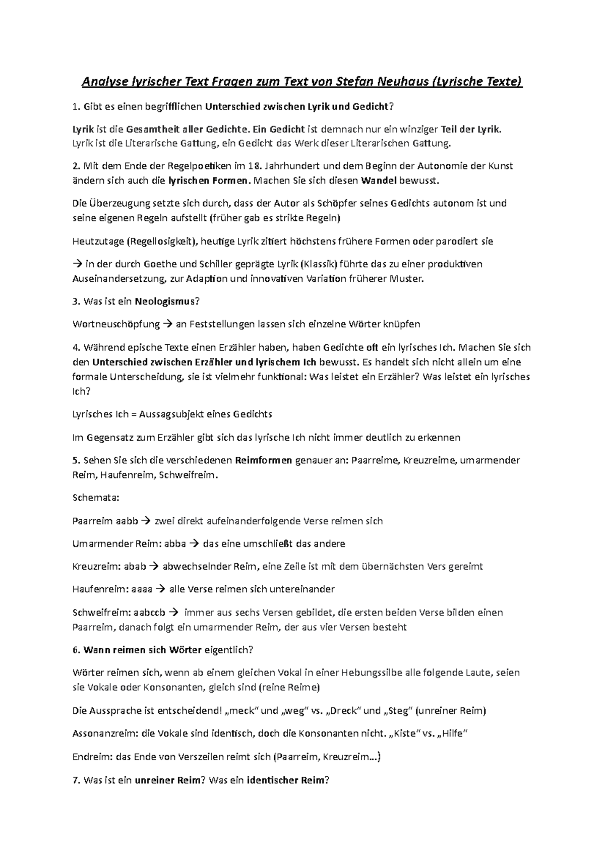 Analyse lyrischer Texte - Ein Gedicht ist demnach nur ein winziger Teil ...