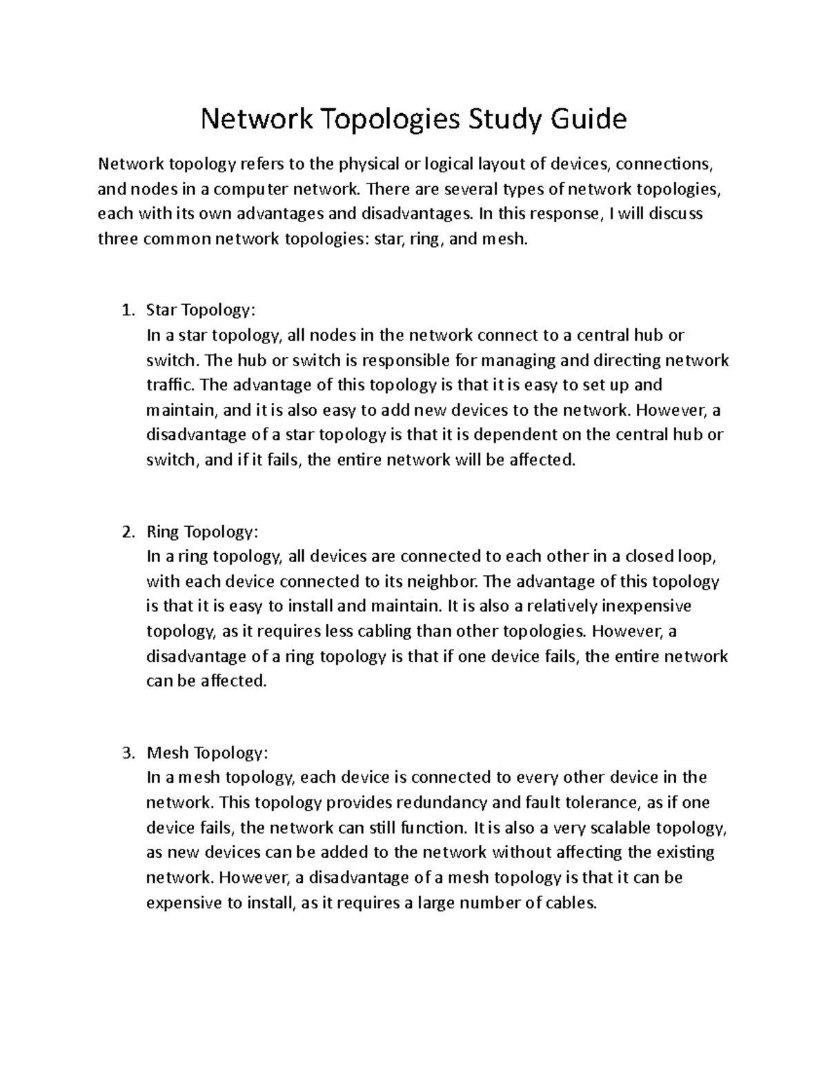 Network Topologies Study Guide Network Topologies Study Guide Network