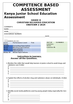 2021 T2 CRE F3 MS 1 - Revision cre - Outline the teachings of Jesus on ...
