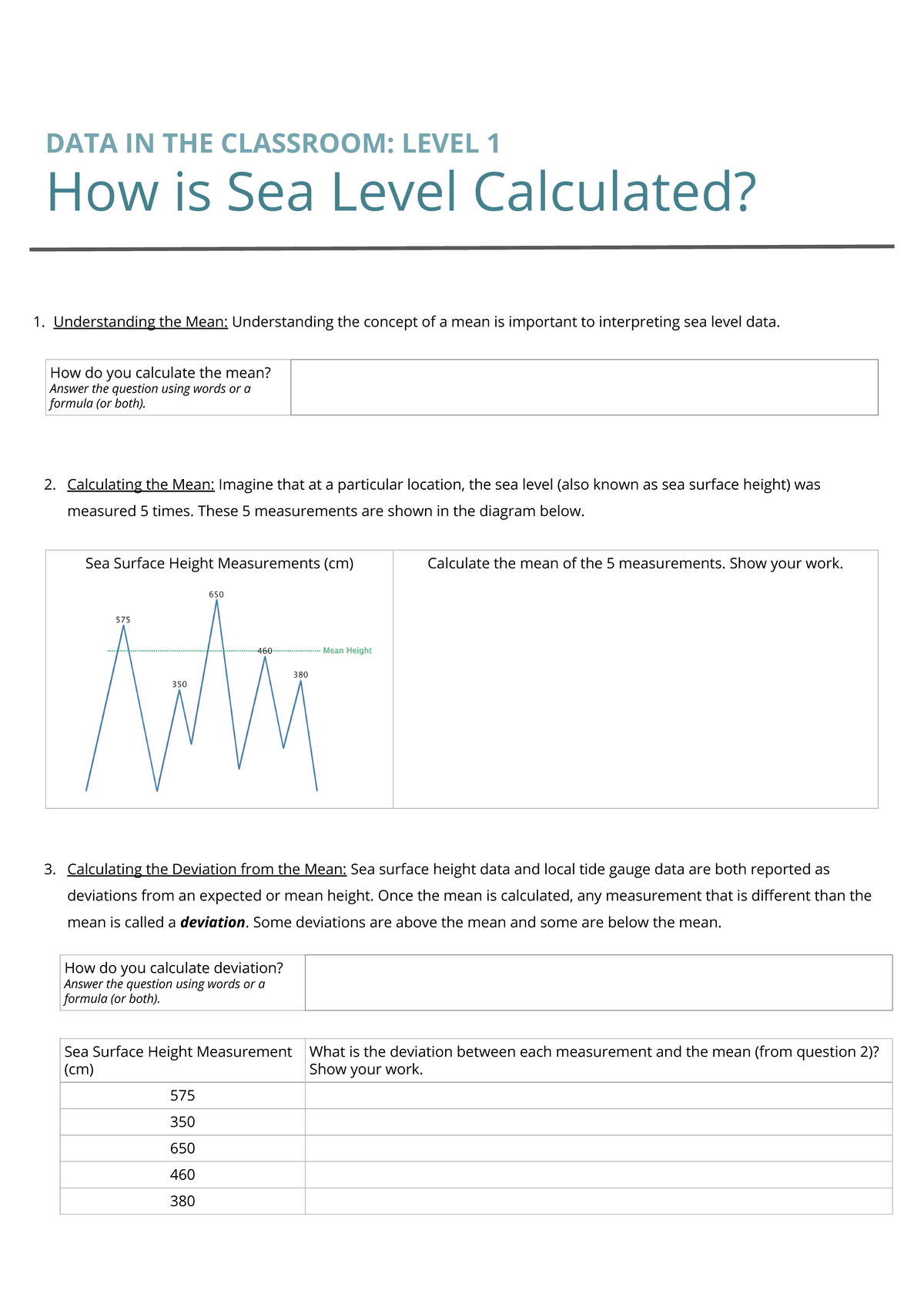 DITC Sea Level Worksheets L1-L5 Students - How is Sea Level Calculated ...
