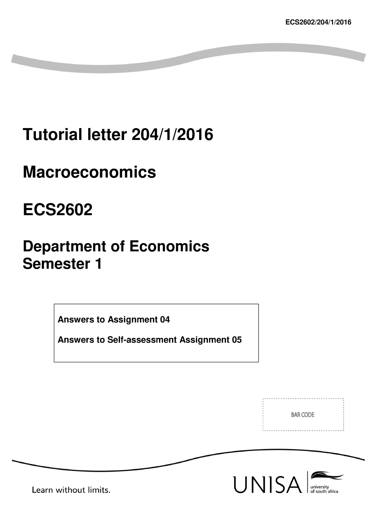 204 2016 1 Bsemester-1-tutorial - Ecs2602 - Unisa - Studocu