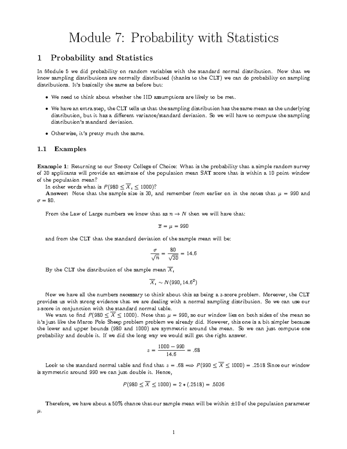 Module 7 Notes - Module 7: Probability With Statistics 1 Probability ...