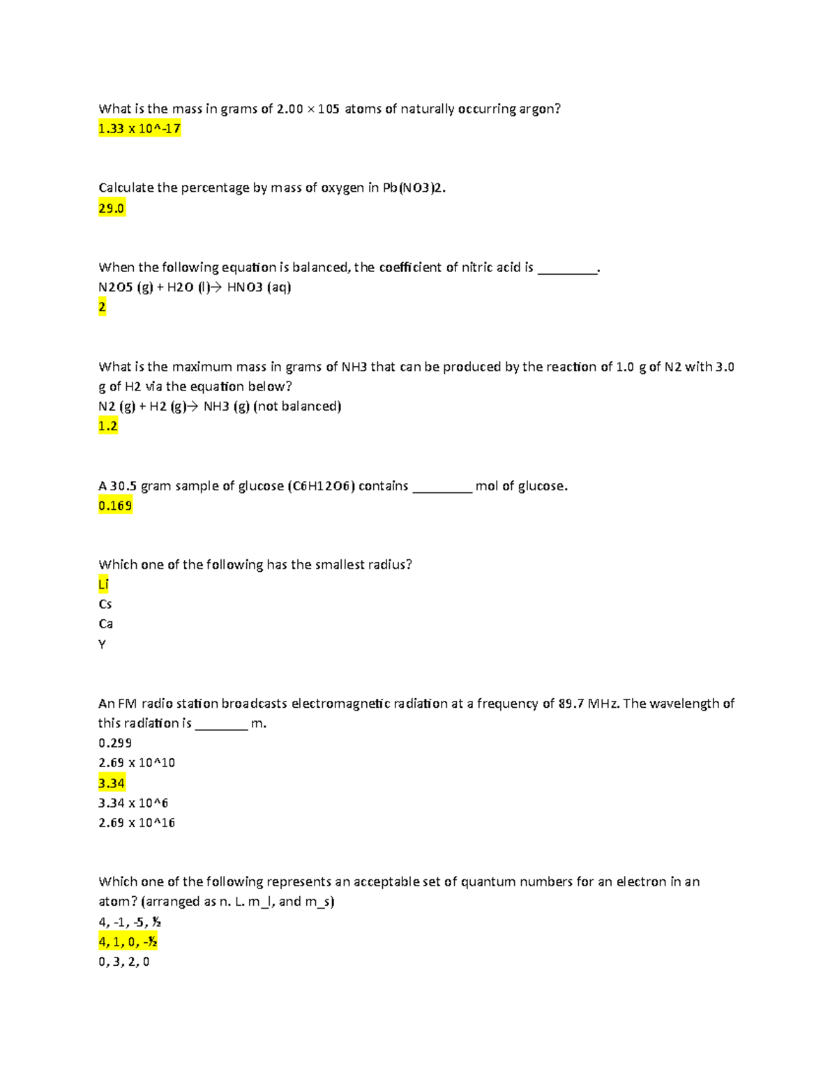 EXAM1. Practice Materials 6.CHEM 1123 - What is the mass in grams of 2 ...