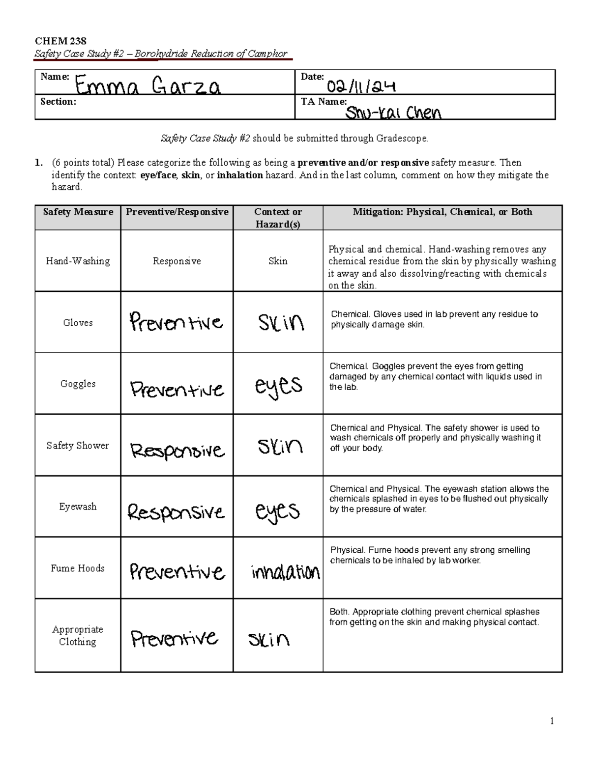 Safety+Case+Study+2 - Study these. - CHEM 2 38 Safety Case Study #2 ...