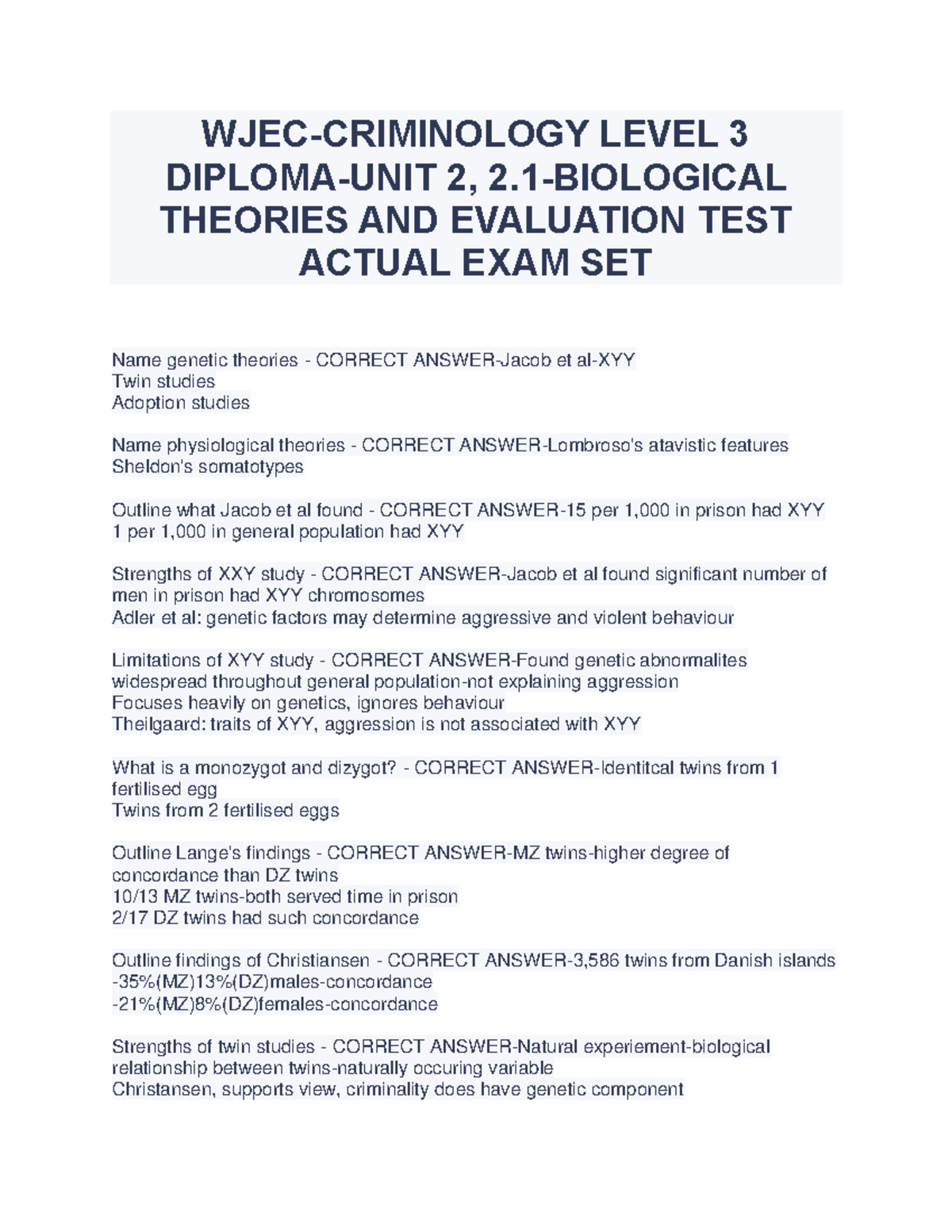 WJEC - WJEC - WJEC-CRIMINOLOGY LEVEL 3 DIPLOMA-UNIT 2, 2-BIOLOGICAL ...