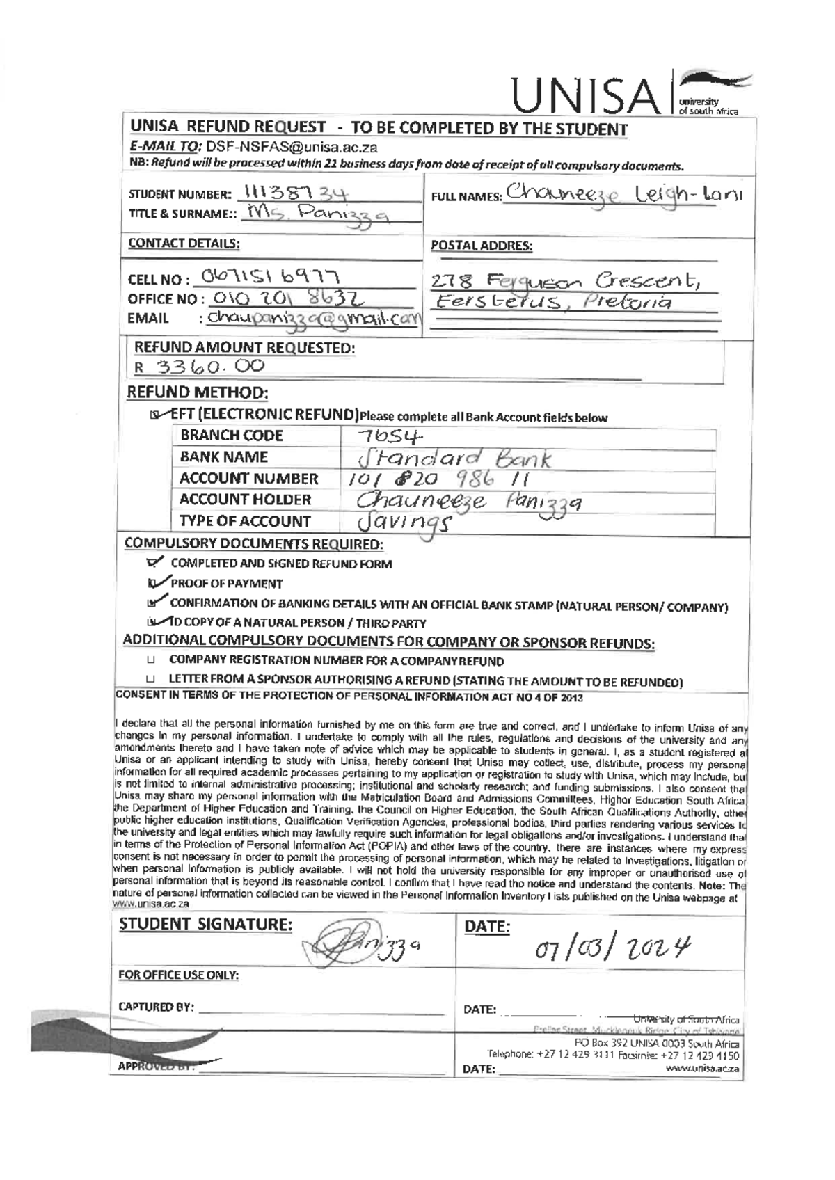 Updated Refund Request FORM - ADL2601 - Studocu