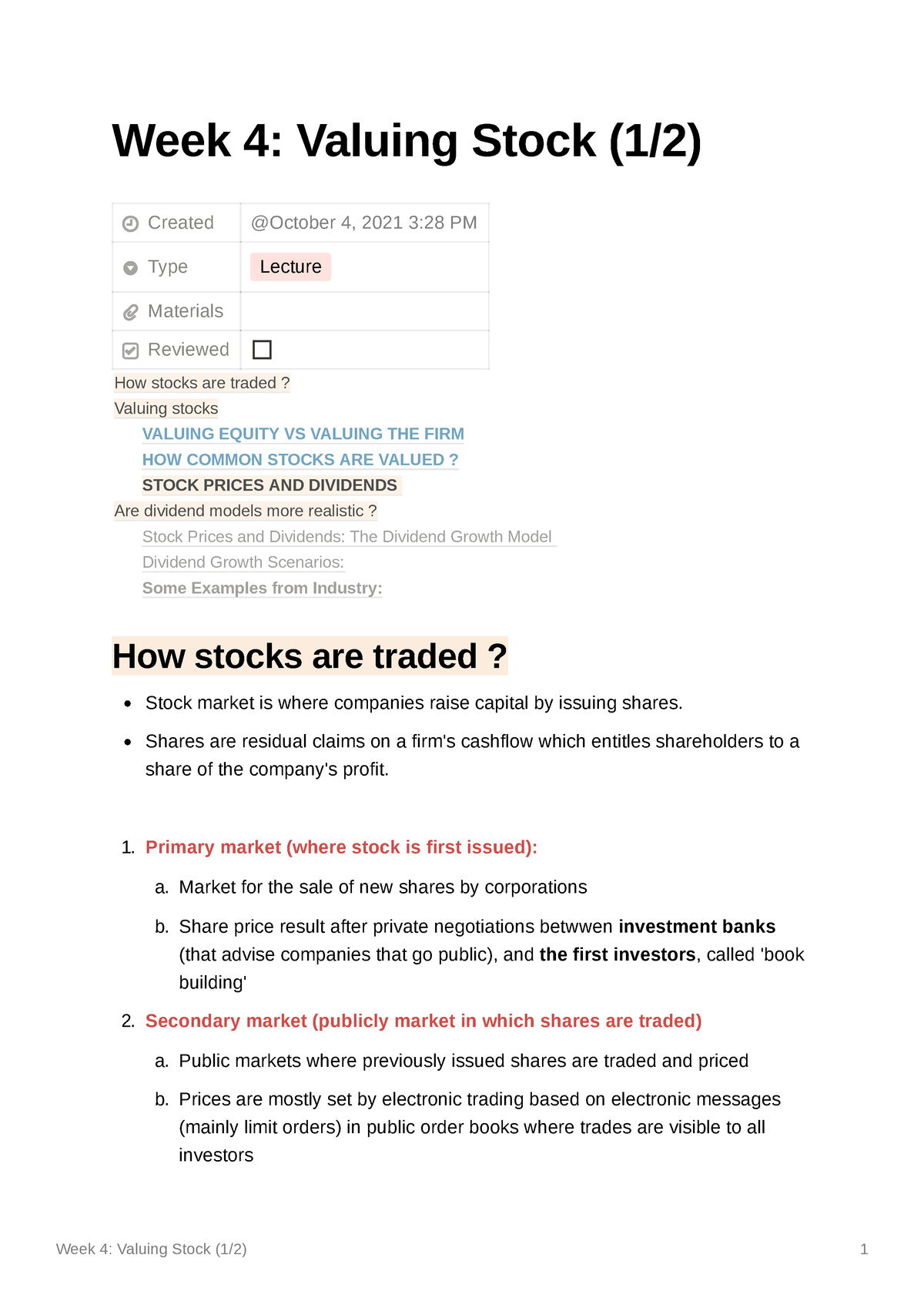 Week 4 Valuing Stock (12) - Week 4: Valuing Stock (1/2) Created Type ...