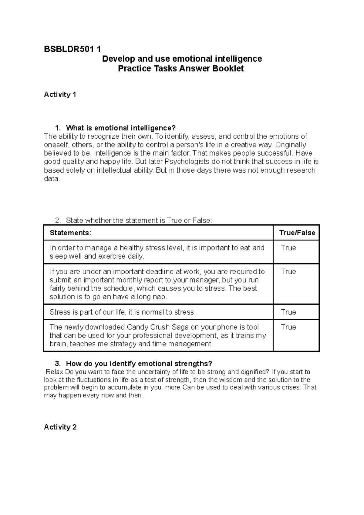 BSBLDR501 Develop And Use Emotional Intelligence - BSBLDR501 1 Develop ...