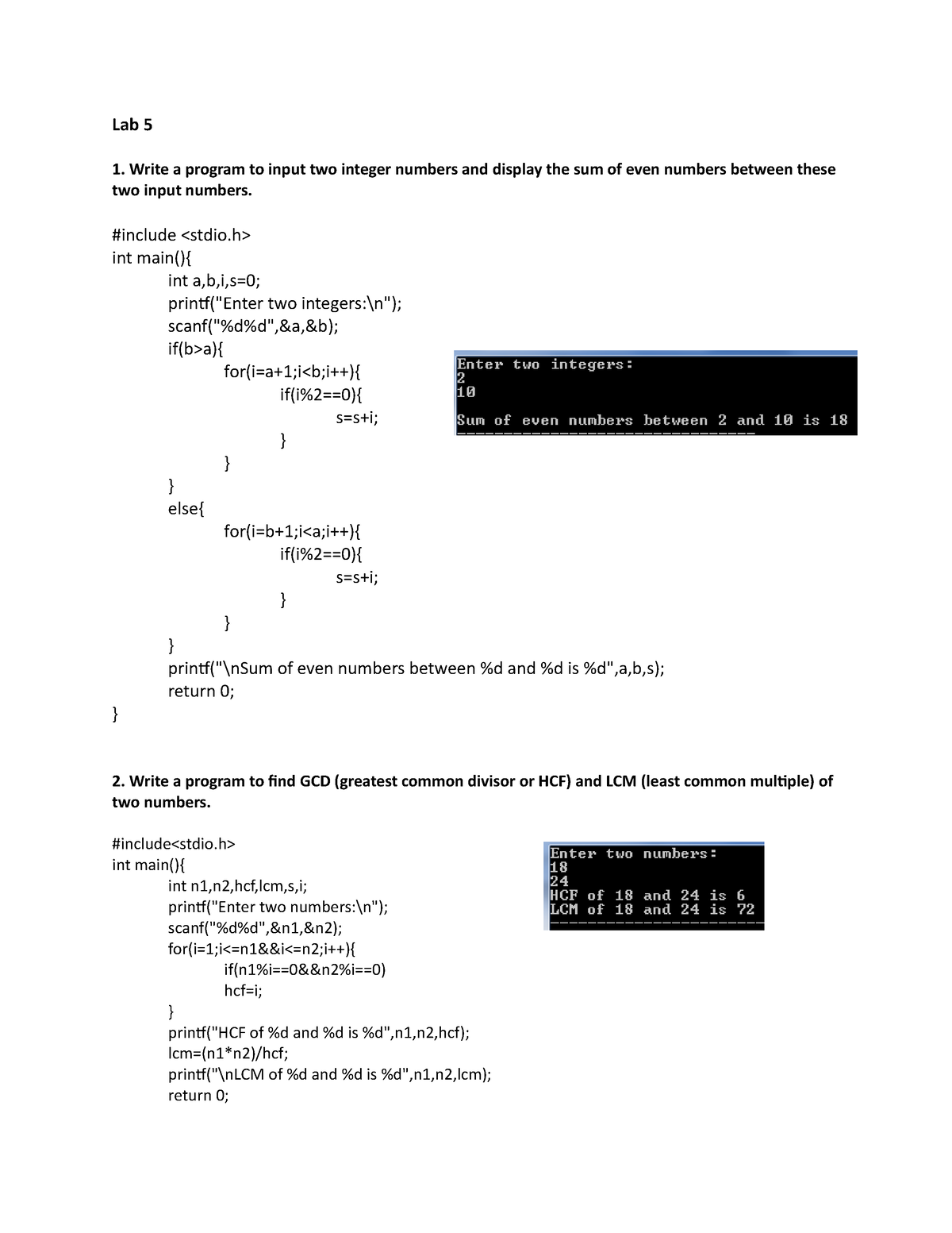 5-programming-in-c-lab-5-write-a-program-to-input-two-integer