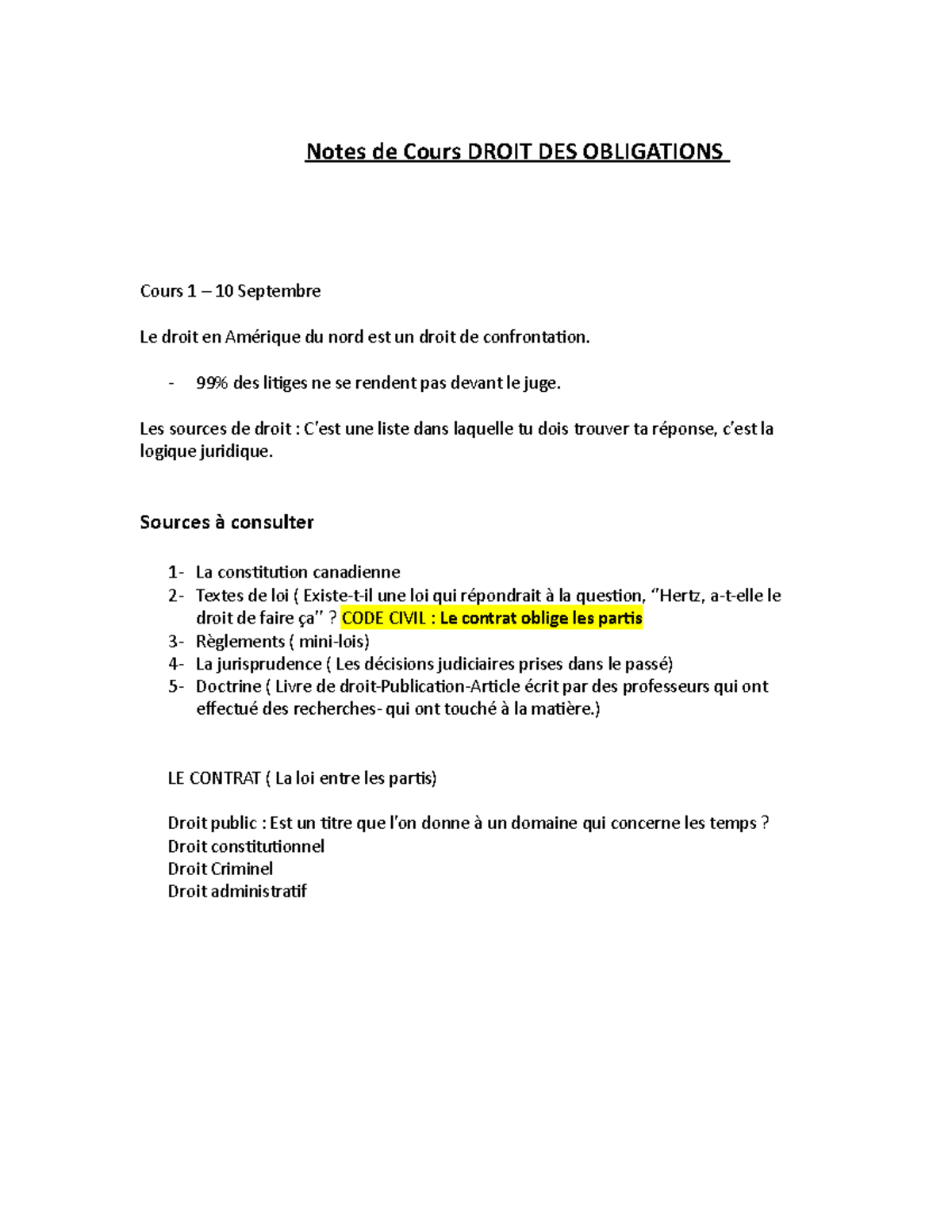 Notes De Cours Droit Des Obligations - Notes De Cours DROIT DES ...