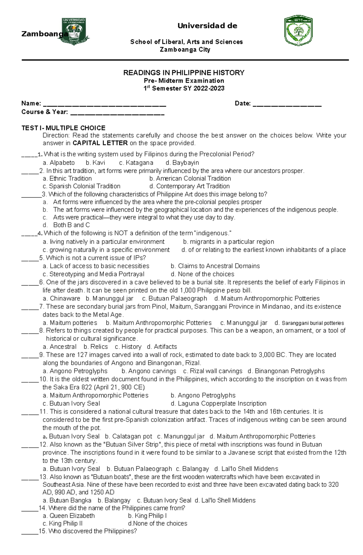 GEC2 Premid exam 22-23 - Universidad de Zamboanga School of Liberal ...