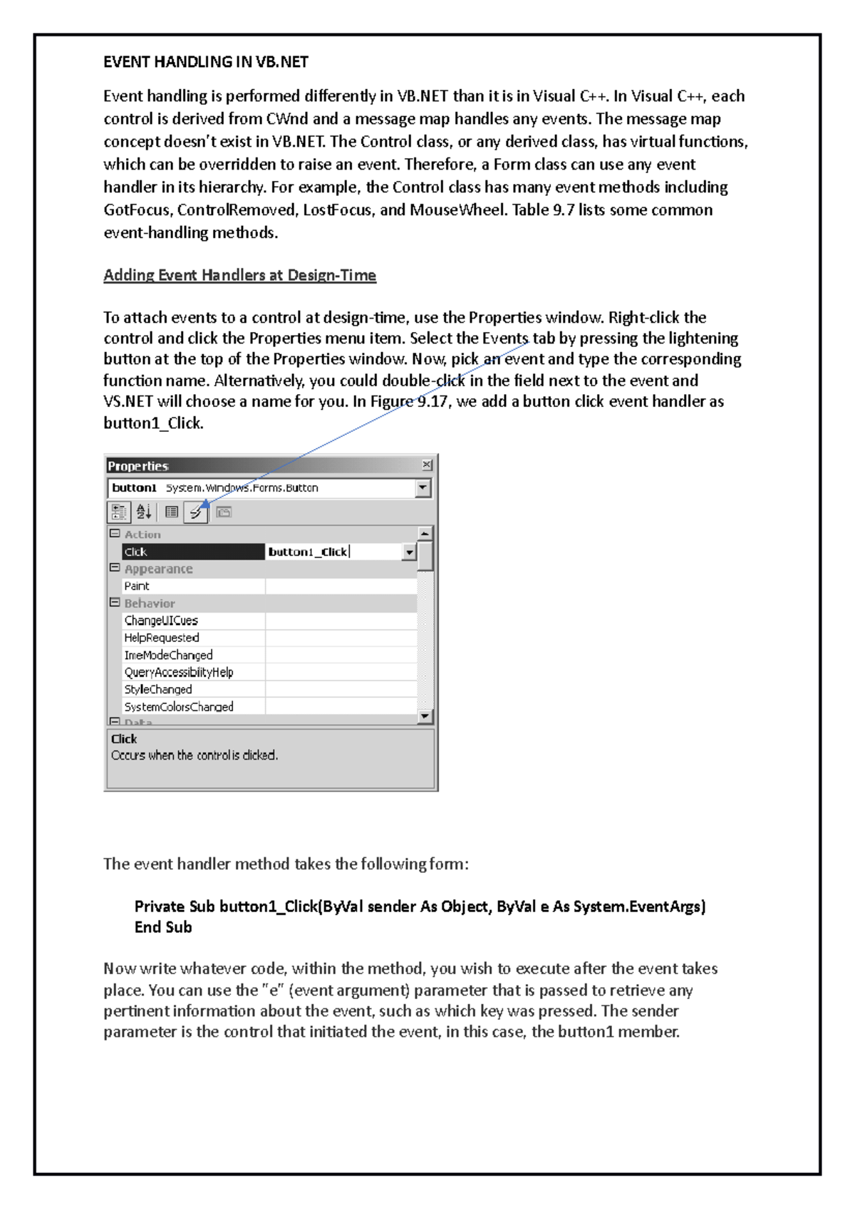 Lecture 4-Event Handling in VB - EVENT HANDLING IN VB Event handling is ...