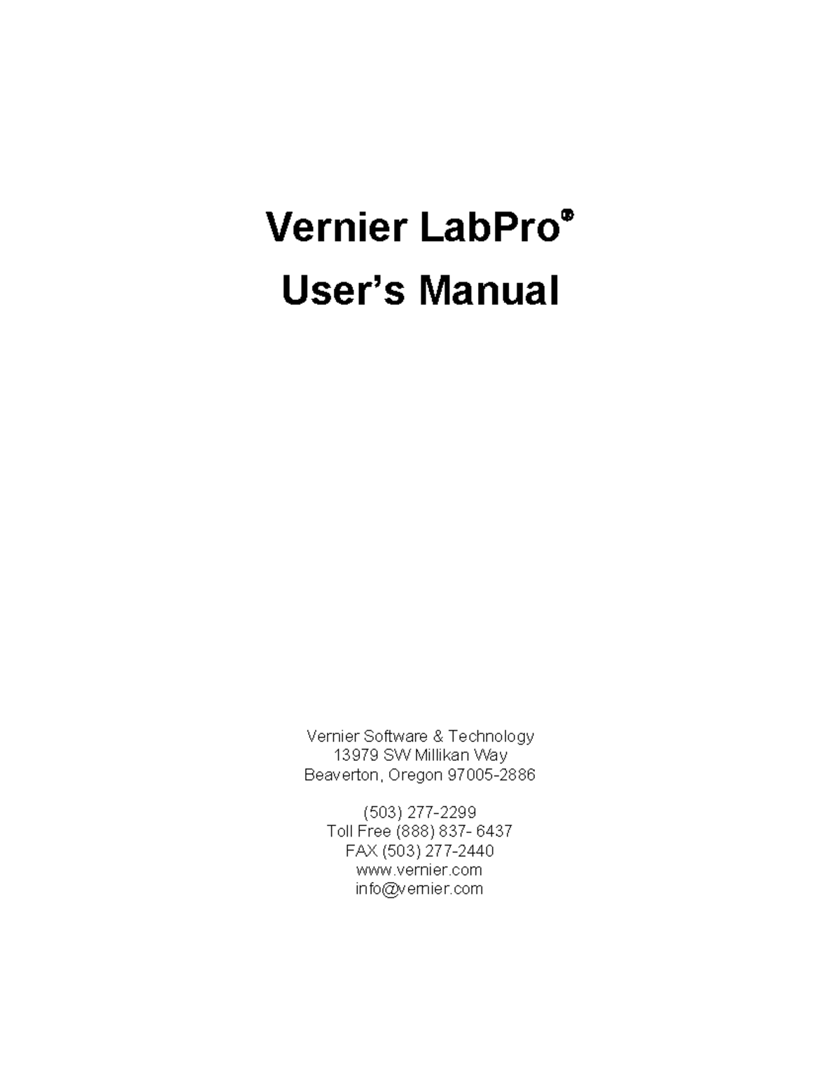 Datalogger labpro user manual - Vernier LabPro User’s Manual Vernier ...