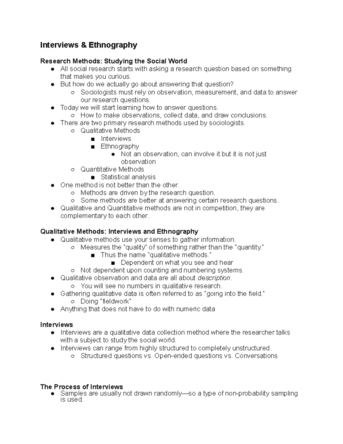 Interviews and Ethnography - Interviews & Ethnography Research Methods ...