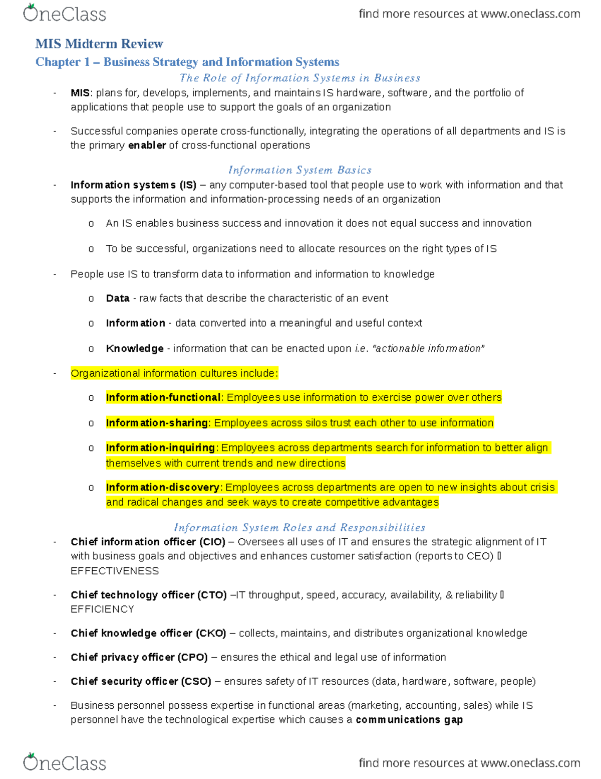 Midterm Overview ADM 2372 - MIS Midterm Review Chapter 1 – Business ...